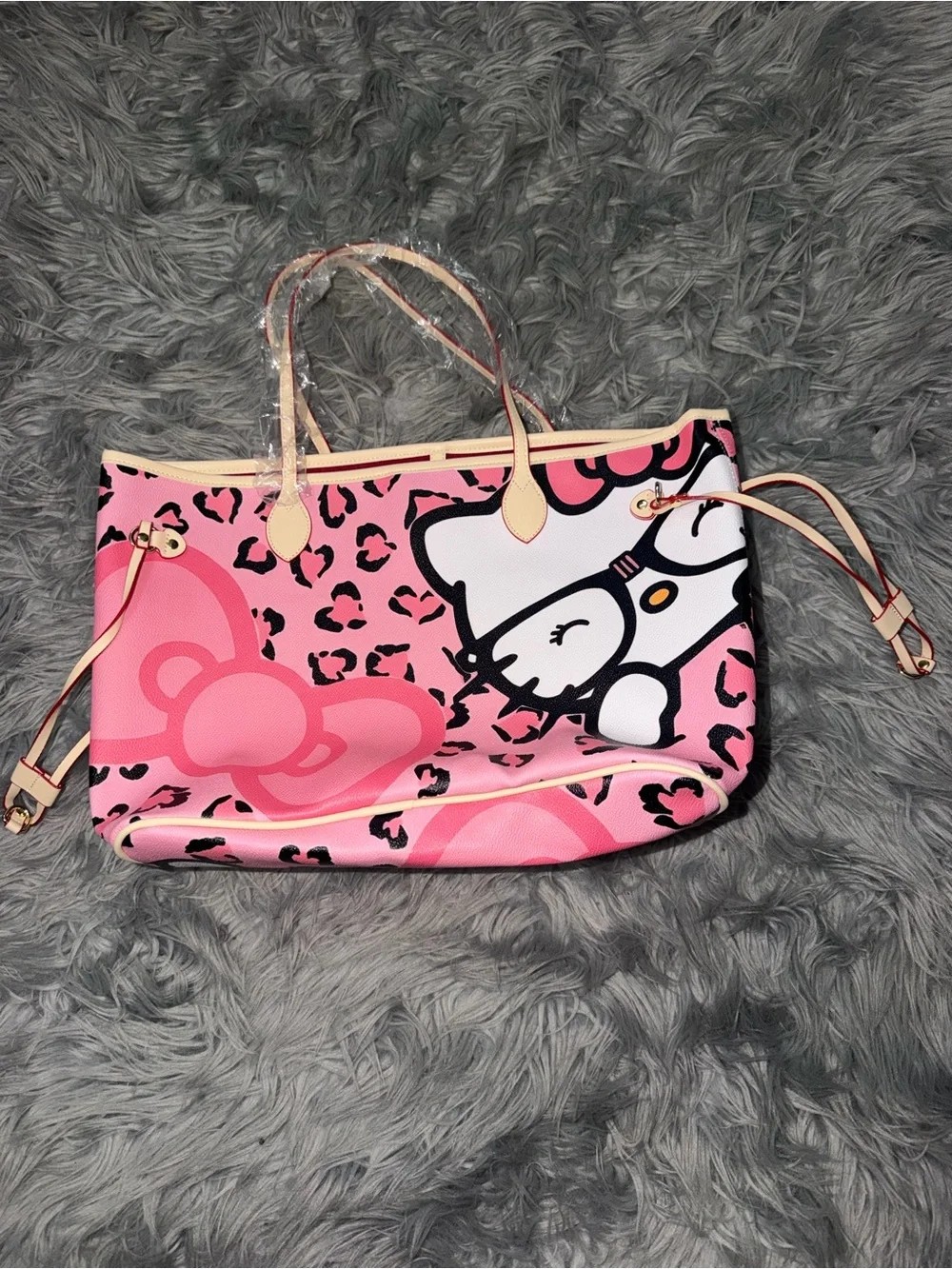 Pink Hello Kitty Print Tote Bag - Cute Leopard Accent